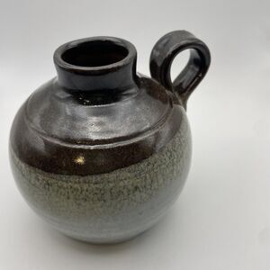 Kathleen Wallace Greer Studio Pottery Pitcher Round Grey Blue Brown Glaze Signed